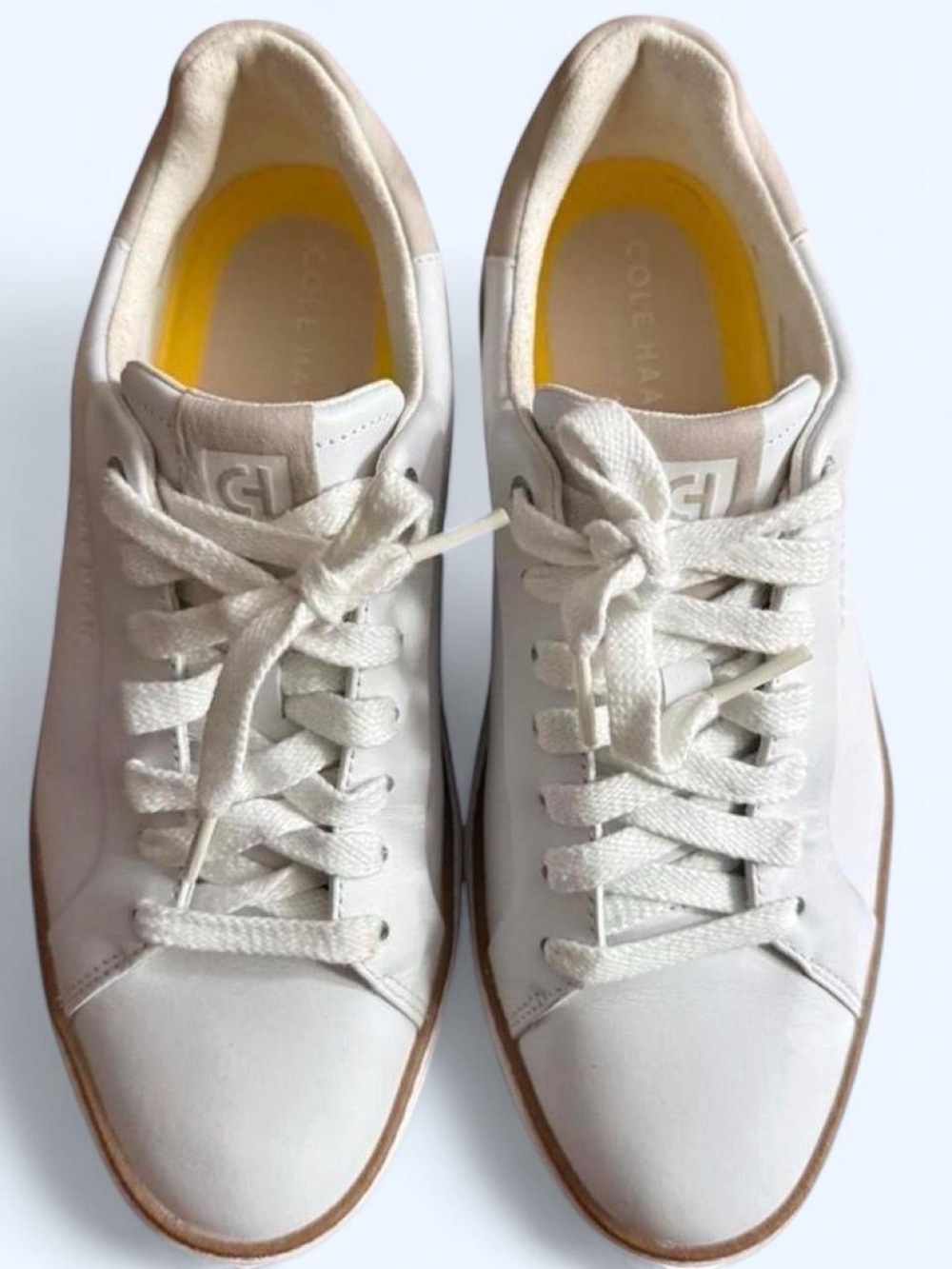 Cole Haan White Leather Sneakers with Tan Sole Trim